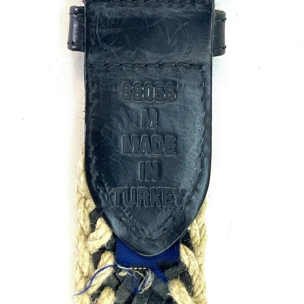 Womens‎ Belt Black Tan 8 Twine Medium Brass Buckle Unbranded Leather